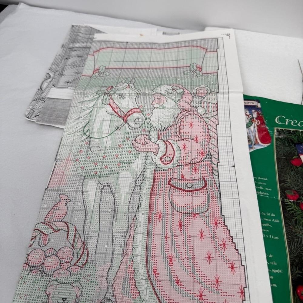 Creative Accents Counted Cross Stitch Santa Gift Stocking Kit PARTIAL-STARTED - Picture 9 of 16